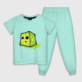 Детская пижама хлопок с принтом Slime в Тюмени, 100% хлопок |  брюки и футболка прямого кроя, без карманов, на брюках мягкая резинка на поясе и по низу штанин
 | minecraft | игры | кубик | майнкрафт | смайлик