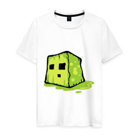 Мужская футболка хлопок с принтом Slime в Тюмени, 100% хлопок | прямой крой, круглый вырез горловины, длина до линии бедер, слегка спущенное плечо. | minecraft | игры | кубик | майнкрафт | смайлик
