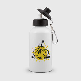 Бутылка спортивная с принтом Born to ride в Тюмени, металл | емкость — 500 мл, в комплекте две пластиковые крышки и карабин для крепления | ride | велик | вело | райдер | рожден | спорт | экстрим