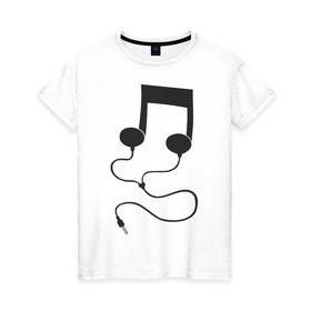 Женская футболка хлопок с принтом Наушники нота в Тюмени, 100% хлопок | прямой крой, круглый вырез горловины, длина до линии бедер, слегка спущенное плечо | dj | rnb | ди джей | для dj | клубные | наушники | нота