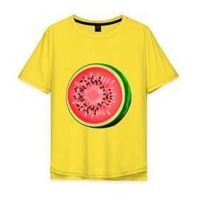 Мужская футболка хлопок Oversize с принтом Половина арбуза в Тюмени, 100% хлопок | свободный крой, круглый ворот, “спинка” длиннее передней части | арбуз | вкусное | девушкам | фрукты | фрукты и ягоды