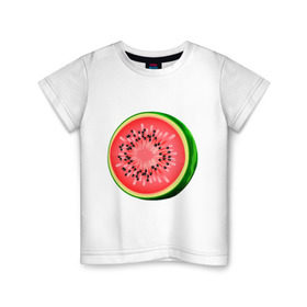 Детская футболка хлопок с принтом Половина арбуза в Тюмени, 100% хлопок | круглый вырез горловины, полуприлегающий силуэт, длина до линии бедер | Тематика изображения на принте: арбуз | вкусное | девушкам | фрукты | фрукты и ягоды