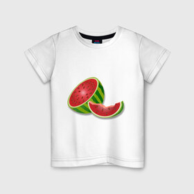 Детская футболка хлопок с принтом арбузик в Тюмени, 100% хлопок | круглый вырез горловины, полуприлегающий силуэт, длина до линии бедер | Тематика изображения на принте: арбуз | арбузная долька | вкусное | девушкам | фрукты | фрукты и ягоды