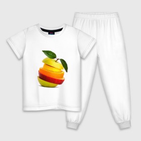 Детская пижама хлопок с принтом мега яблоко в Тюмени, 100% хлопок |  брюки и футболка прямого кроя, без карманов, на брюках мягкая резинка на поясе и по низу штанин
 | апельсин | брызги | вода | лимон | фрукты | яблоко