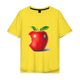 Мужская футболка хлопок Oversize с принтом откусанное яблоко в Тюмени, 100% хлопок | свободный крой, круглый ворот, “спинка” длиннее передней части | Тематика изображения на принте: apple | вкусное | девушкам | фрукты | фрукты и ягоды | яблоко