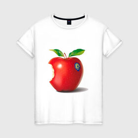 Женская футболка хлопок с принтом откусанное яблоко в Тюмени, 100% хлопок | прямой крой, круглый вырез горловины, длина до линии бедер, слегка спущенное плечо | Тематика изображения на принте: apple | вкусное | девушкам | фрукты | фрукты и ягоды | яблоко