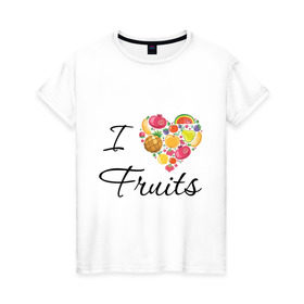Женская футболка хлопок с принтом я люблю фрукты в Тюмени, 100% хлопок | прямой крой, круглый вырез горловины, длина до линии бедер, слегка спущенное плечо | ананас | банан
