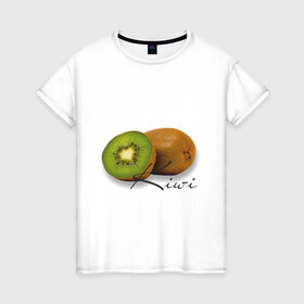 Женская футболка хлопок с принтом Kiwi в Тюмени, 100% хлопок | прямой крой, круглый вырез горловины, длина до линии бедер, слегка спущенное плечо | вкусное | девушкам | киви | фрукты | фрукты и ягоды