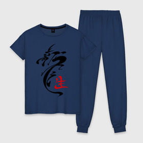 Женская пижама хлопок с принтом иероглиф дракон в Тюмени, 100% хлопок | брюки и футболка прямого кроя, без карманов, на брюках мягкая резинка на поясе и по низу штанин | азия | картинки | китайский