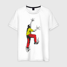 Мужская футболка хлопок с принтом Альпинист карабкается в Тюмени, 100% хлопок | прямой крой, круглый вырез горловины, длина до линии бедер, слегка спущенное плечо. | climb | альпинизм | альпинисты | горы | путь | скалолазанье | скалолазы | спорт