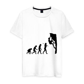 Мужская футболка хлопок с принтом Эволюция альпиниста в Тюмени, 100% хлопок | прямой крой, круглый вырез горловины, длина до линии бедер, слегка спущенное плечо. | climb | climber | альпинизм | альпинист | альпинисты | горы | путь | скалолазанье | скалолазы | спорт | эволюция