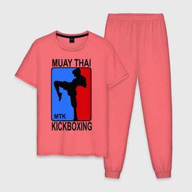 Мужская пижама хлопок с принтом Muay Thai Kickboxing в Тюмени, 100% хлопок | брюки и футболка прямого кроя, без карманов, на брюках мягкая резинка на поясе и по низу штанин
 | кикбоксинг | муай тай