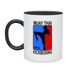 Кружка двухцветная с принтом Muay Thai Kickboxing в Тюмени, керамика | объем — 330 мл, диаметр — 80 мм. Цветная ручка и кайма сверху, в некоторых цветах — вся внутренняя часть | кикбоксинг | муай тай