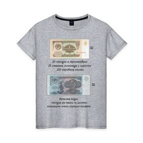 Женская футболка хлопок с принтом Цена советских денег в Тюмени, 100% хлопок | прямой крой, круглый вырез горловины, длина до линии бедер, слегка спущенное плечо | деньги | советские деньги | советские плакаты | советский союз | ссср | цена денег