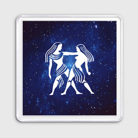 Магнит 55*55 с принтом звёздные близнецы в Тюмени, Пластик | Размер: 65*65 мм; Размер печати: 55*55 мм | астрология | близнецы | гороскопы | знак близнецы | знаки зодиака