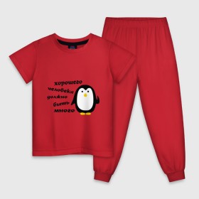 Детская пижама хлопок с принтом Хорошего человека должно быть много в Тюмени, 100% хлопок |  брюки и футболка прямого кроя, без карманов, на брюках мягкая резинка на поясе и по низу штанин
 | пингвин