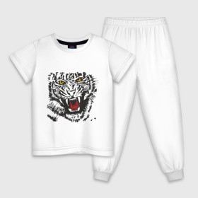Детская пижама хлопок с принтом Тигр с клыками в Тюмени, 100% хлопок |  брюки и футболка прямого кроя, без карманов, на брюках мягкая резинка на поясе и по низу штанин
 | животные | животный мир | зубастый тигр | тирг