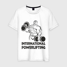 Мужская футболка хлопок с принтом International Powerlifting в Тюмени, 100% хлопок | прямой крой, круглый вырез горловины, длина до линии бедер, слегка спущенное плечо. | 