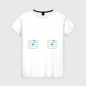 Женская футболка хлопок с принтом Си-си, ноты в Тюмени, 100% хлопок | прямой крой, круглый вырез горловины, длина до линии бедер, слегка спущенное плечо | грудь | музыка | нота | сиси