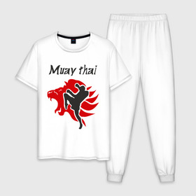 Мужская пижама хлопок с принтом Muay thai в Тюмени, 100% хлопок | брюки и футболка прямого кроя, без карманов, на брюках мягкая резинка на поясе и по низу штанин
 | муай тай