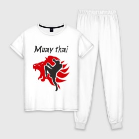 Женская пижама хлопок с принтом Muay thai в Тюмени, 100% хлопок | брюки и футболка прямого кроя, без карманов, на брюках мягкая резинка на поясе и по низу штанин | муай тай