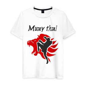 Мужская футболка хлопок с принтом Muay thai в Тюмени, 100% хлопок | прямой крой, круглый вырез горловины, длина до линии бедер, слегка спущенное плечо. | муай тай