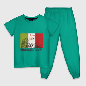 Детская пижама хлопок с принтом Я love Италия в Тюмени, 100% хлопок |  брюки и футболка прямого кроя, без карманов, на брюках мягкая резинка на поясе и по низу штанин
 | Тематика изображения на принте: i love italy | италия | колизей | рим | флаг италии | я люблю италию