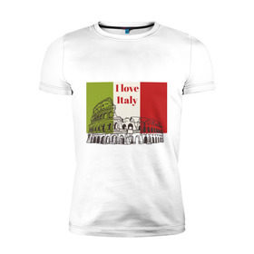Мужская футболка премиум с принтом Я love Италия в Тюмени, 92% хлопок, 8% лайкра | приталенный силуэт, круглый вырез ворота, длина до линии бедра, короткий рукав | Тематика изображения на принте: i love italy | италия | колизей | рим | флаг италии | я люблю италию