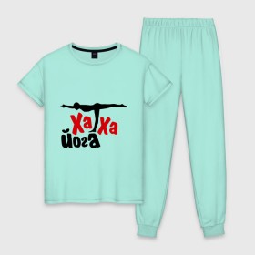 Женская пижама хлопок с принтом Хатха йога в Тюмени, 100% хлопок | брюки и футболка прямого кроя, без карманов, на брюках мягкая резинка на поясе и по низу штанин | занятия | индия | йог | ом | спорт | тренировки