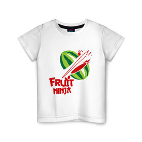 Детская футболка хлопок с принтом Fruit Ninja в Тюмени, 100% хлопок | круглый вырез горловины, полуприлегающий силуэт, длина до линии бедер | fruit ninja | арбуз | игры | ниндзя | разное | фрукт