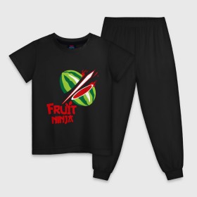 Детская пижама хлопок с принтом Fruit Ninja в Тюмени, 100% хлопок |  брюки и футболка прямого кроя, без карманов, на брюках мягкая резинка на поясе и по низу штанин
 | Тематика изображения на принте: fruit ninja | арбуз | игры | ниндзя | разное | фрукт