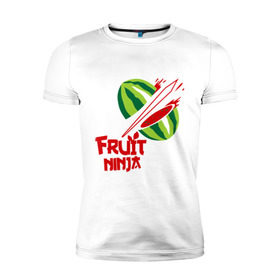 Мужская футболка премиум с принтом Fruit Ninja в Тюмени, 92% хлопок, 8% лайкра | приталенный силуэт, круглый вырез ворота, длина до линии бедра, короткий рукав | Тематика изображения на принте: fruit ninja | арбуз | игры | ниндзя | разное | фрукт