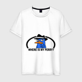 Мужская футболка хлопок с принтом Where is my Perry (вип лого) в Тюмени, 100% хлопок | прямой крой, круглый вырез горловины, длина до линии бедер, слегка спущенное плечо. | where is my perry (вип лого) | вип лого | где моя перри | игры | разное
