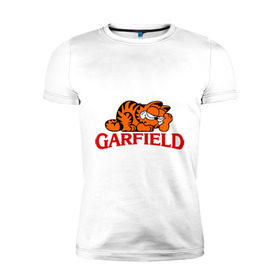 Мужская футболка премиум с принтом Гарфилд (Garfield) в Тюмени, 92% хлопок, 8% лайкра | приталенный силуэт, круглый вырез ворота, длина до линии бедра, короткий рукав | garfild | кот | котяра | мультик | мультфильм