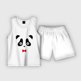 Детская пижама с шортами хлопок с принтом Панда (мужская) в Тюмени,  |  | для влюбленных | для двоих | любовь | медведь | медведь с бабочкой | медвежонок | мишка | мишутка | отношения | пара | парные | парочка