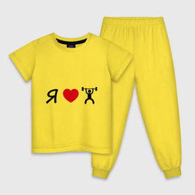 Детская пижама хлопок с принтом Я люблю штангу в Тюмени, 100% хлопок |  брюки и футболка прямого кроя, без карманов, на брюках мягкая резинка на поясе и по низу штанин
 | crossfit | жим | качалка | кроссфит | кросфит | спорт | штанга