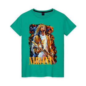 Женская футболка хлопок с принтом Nirvana Kurt Cobain в Тюмени, 100% хлопок | прямой крой, круглый вырез горловины, длина до линии бедер, слегка спущенное плечо | kurt cobain | nirvana | курт кобейн | нирвана