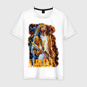Мужская футболка хлопок с принтом Nirvana Kurt Cobain в Тюмени, 100% хлопок | прямой крой, круглый вырез горловины, длина до линии бедер, слегка спущенное плечо. | Тематика изображения на принте: kurt cobain | nirvana | курт кобейн | нирвана