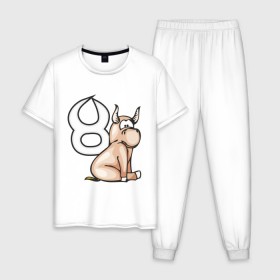 Мужская пижама хлопок с принтом Знак зодиака Телец в Тюмени, 100% хлопок | брюки и футболка прямого кроя, без карманов, на брюках мягкая резинка на поясе и по низу штанин
 | 