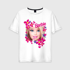 Женская футболка хлопок Oversize с принтом Барби красавица в Тюмени, 100% хлопок | свободный крой, круглый ворот, спущенный рукав, длина до линии бедер
 | 90 | 90 е | barbie | барби | ностальгия