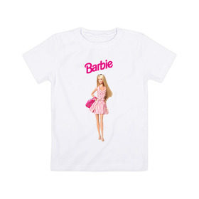 Детская футболка хлопок с принтом Барби на прогулке в Тюмени, 100% хлопок | круглый вырез горловины, полуприлегающий силуэт, длина до линии бедер | Тематика изображения на принте: 90 | 90 е | barbie | барби | ностальгия