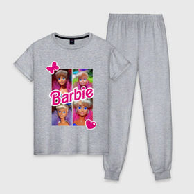 Женская пижама хлопок с принтом Куклы Барби в Тюмени, 100% хлопок | брюки и футболка прямого кроя, без карманов, на брюках мягкая резинка на поясе и по низу штанин | Тематика изображения на принте: 90 | 90 е | barbie | барби | ностальгия