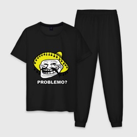 Мужская пижама хлопок с принтом Problemo? в Тюмени, 100% хлопок | брюки и футболка прямого кроя, без карманов, на брюках мягкая резинка на поясе и по низу штанин
 | mem | problemo | trollface | интернет приколы | мем | мемы интернета | проблемо | проблемы | троллфейс | троль