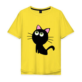 Мужская футболка хлопок Oversize с принтом Маленький котенок в Тюмени, 100% хлопок | свободный крой, круглый ворот, “спинка” длиннее передней части | киса | котенок | котик | кошка | черная кошка | черный кот