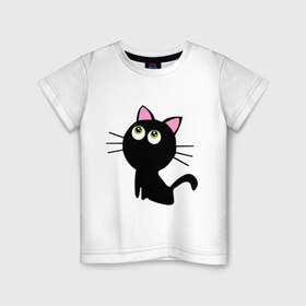 Детская футболка хлопок с принтом Маленький котенок в Тюмени, 100% хлопок | круглый вырез горловины, полуприлегающий силуэт, длина до линии бедер | Тематика изображения на принте: киса | котенок | котик | кошка | черная кошка | черный кот