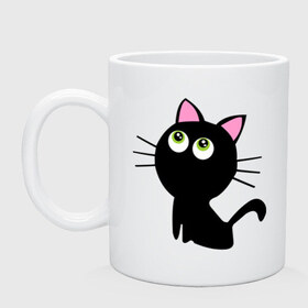 Кружка с принтом Маленький котенок в Тюмени, керамика | объем — 330 мл, диаметр — 80 мм. Принт наносится на бока кружки, можно сделать два разных изображения | Тематика изображения на принте: киса | котенок | котик | кошка | черная кошка | черный кот