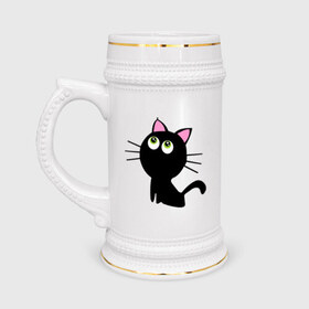 Кружка пивная с принтом Маленький котенок в Тюмени,  керамика (Материал выдерживает высокую температуру, стоит избегать резкого перепада температур) |  объем 630 мл | Тематика изображения на принте: киса | котенок | котик | кошка | черная кошка | черный кот