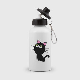 Бутылка спортивная с принтом Маленький котенок в Тюмени, металл | емкость — 500 мл, в комплекте две пластиковые крышки и карабин для крепления | Тематика изображения на принте: киса | котенок | котик | кошка | черная кошка | черный кот