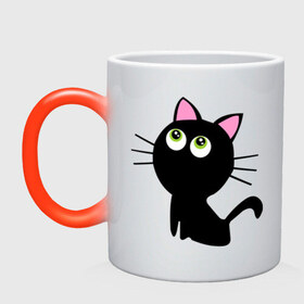 Кружка хамелеон с принтом Маленький котенок в Тюмени, керамика | меняет цвет при нагревании, емкость 330 мл | Тематика изображения на принте: киса | котенок | котик | кошка | черная кошка | черный кот