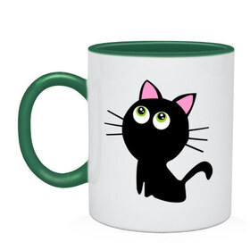 Кружка двухцветная с принтом Маленький котенок в Тюмени, керамика | объем — 330 мл, диаметр — 80 мм. Цветная ручка и кайма сверху, в некоторых цветах — вся внутренняя часть | киса | котенок | котик | кошка | черная кошка | черный кот